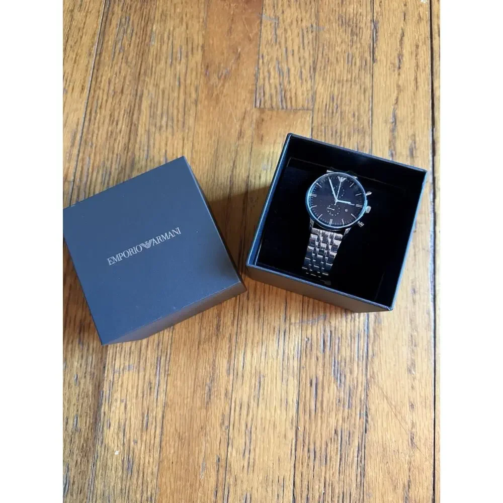 Emporio Armani Watch Gianni AR1648 Silver/Blue Chronograph Men’s Quartz New (B)